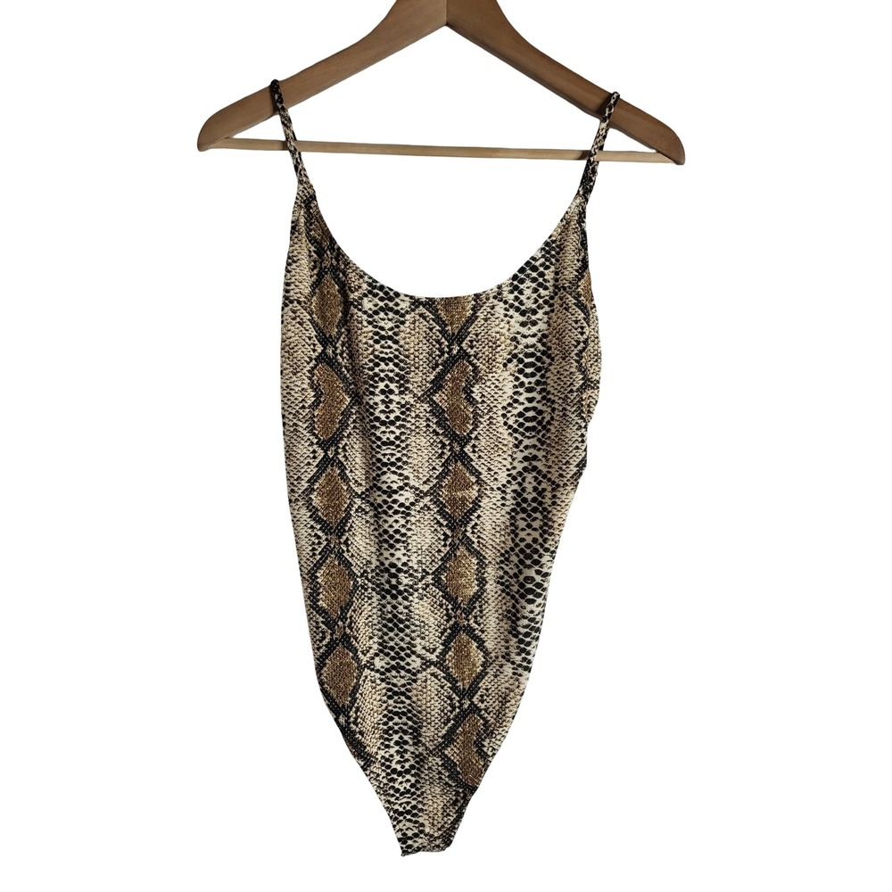 Fashion Nova Snakeskin Print Brown Black Bodysuit Thong Back L Resort Wear